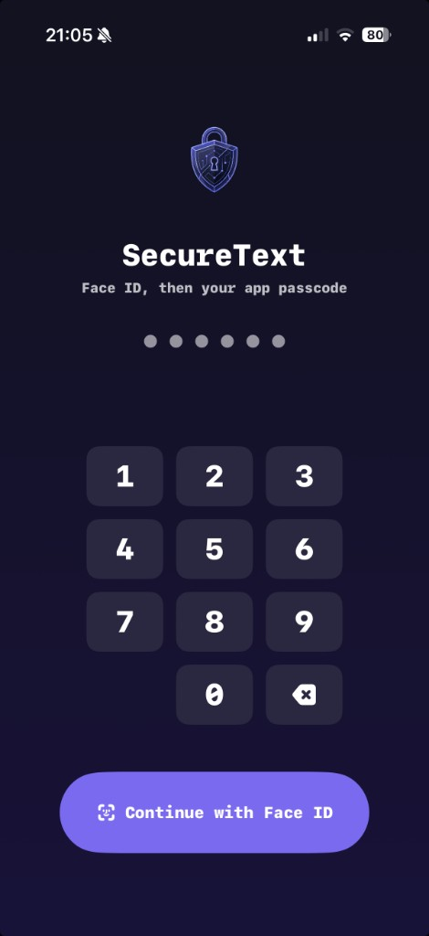 SecureText lock screen with Face ID and passcode